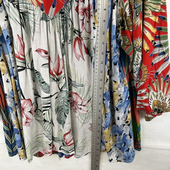 Tropical Resort Blouse Sacred Threads V Neckline Sz L/XL flowy relaxed island - Picture 10 of 10